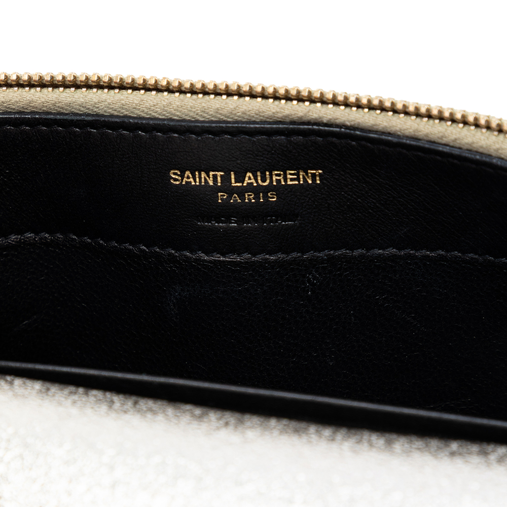Pre-Loved Saint Laurent Metallic Textured Calfskin Envelope Wallet On Chain - Picture 5 of 6